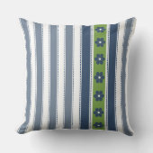 ブルーグリーンストライプフローラ クッション (正面)