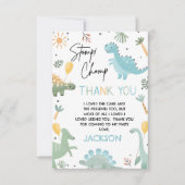 ブルーグリーンストンプチョンプパーティー恐竜1st誕生日 サンキューカード (正面)