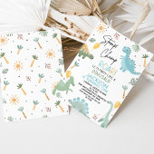 ブルーグリーンストンプチョンプパーティー恐竜1st誕生日 招待状