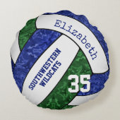 ブルーグリーンスポーツチームカラーズガールズバレーボール ラウンドクッション (裏面)