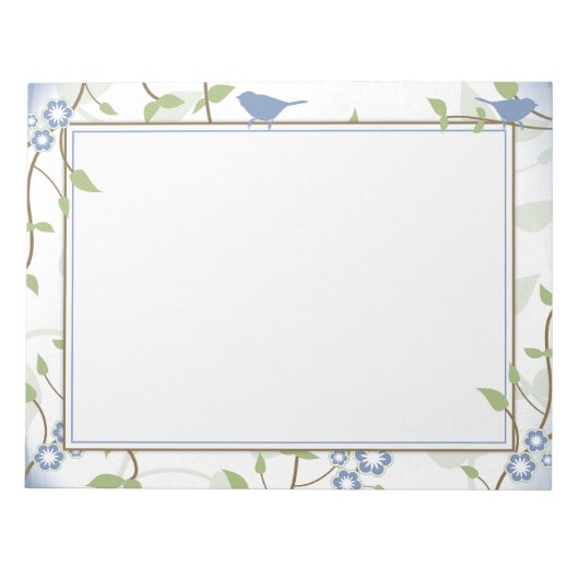 ブルーグリーンソングバードフローラ8.5"x11"メモ帳 ノートパッド (正面)