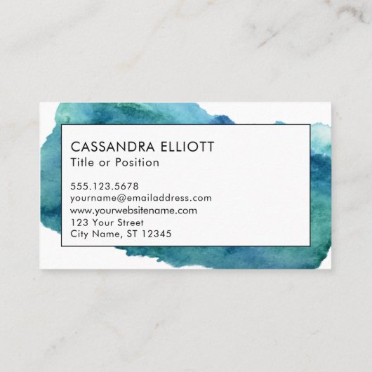 ブルーグリーンターコイズ抽象芸術水彩ウォッシュ 名刺 (裏面)