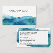 ブルーグリーンターコイズ抽象芸術水彩ウォッシュ 名刺 (正面/裏面)