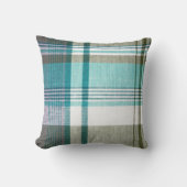 ブルーグリーンタータンチェック格子枕 クッション (正面)