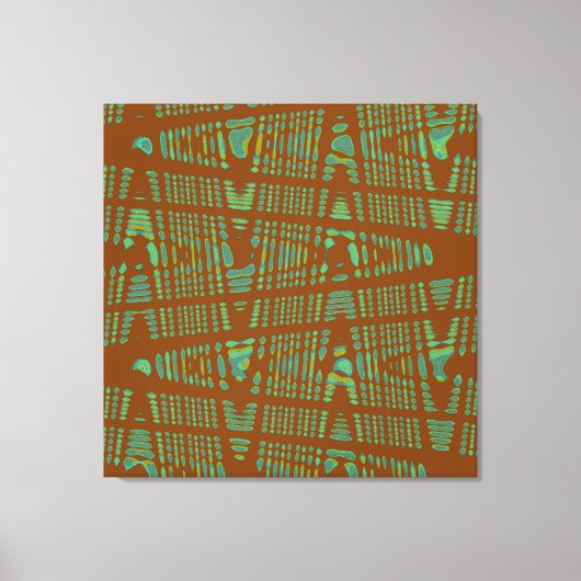 ブルーグリーンチェトナートブラウンモダン抽象芸術波 キャンバスプリント (正面)