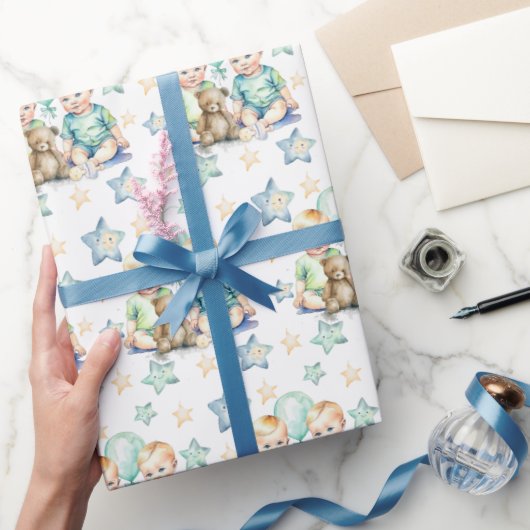 ブルーグリーンツイン男の赤ちゃんベビーシャワーまたは新生児 ラッピングペーパー (ギフト)