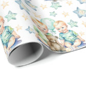 ブルーグリーンツイン男の赤ちゃんベビーシャワーまたは新生児 ラッピングペーパー (ロールコーナー)