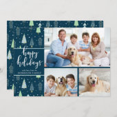 ブルーグリーンツリースクリプトハッピーホリデー3枚 シーズンカード (正面/裏面)