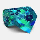 ブルーグリーンティール（緑がかった色）フローラ抽象芸術花花 ネクタイ (ロール)