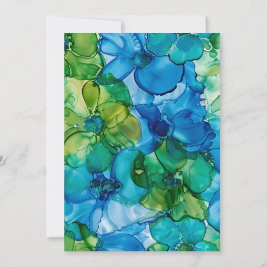 ブルーグリーンティール（緑がかった色）水彩80誕生日 招待状 (裏面)