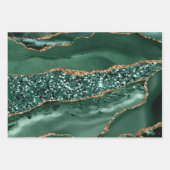 ブルーグリーンティール(緑がかった色)金ゴールドグリッターアゲートトレンディー ラッピングペーパーシート (正面2)