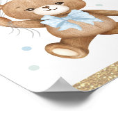 ブルーグリーンテディベアバルーンウェルカム男の赤ちゃん ポスター (角)