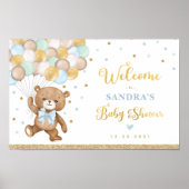 ブルーグリーンテディベアバルーンウェルカム男の赤ちゃん ポスター (正面)