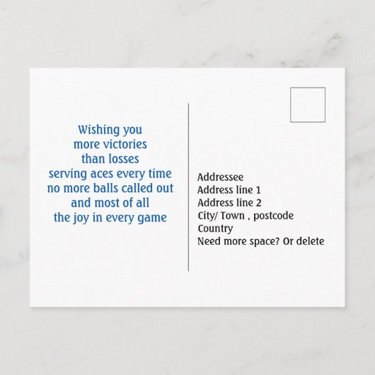 🎾ブルーグリーンテニスコートのカスタマイズ可能はがき ポストカード (裏面)