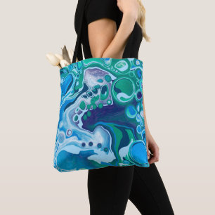 ブルーグリーンデジタル大理石の流体アート トートバッグ