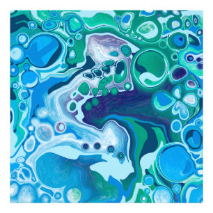 ブルーグリーンデジタル大理石の流体アート フォトプリント