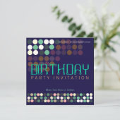 ブルーグリーンドポップ・アートのットパーティー誕生日招待状 招待状 (スタンド正面)