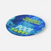 ブルーグリーンネオン白熱［赤熱］光を放つボーイズ誕生日プールパーティー ペーパープレート (アングル)