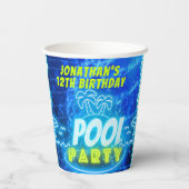 ブルーグリーンネオン白熱［赤熱］光を放つボーイズ誕生日プールパーティー 紙コップ (裏面)