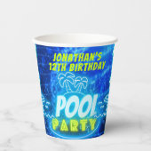 ブルーグリーンネオン白熱［赤熱］光を放つボーイズ誕生日プールパーティー 紙コップ (正面)