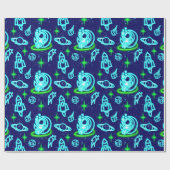 ブルーグリーンネオン白熱［赤熱］光を放つ宇宙ロケット ラッピングペーパー (フラット)