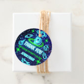 ブルーグリーンネオン白熱［赤熱］光を放つ宇宙惑星ありがとう フェイバータグ (インサイチュ)