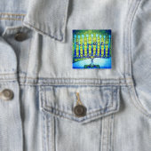 ブルーグリーンハヌカー（ユダヤ教）メノラーピーススパークルシャイン 缶バッジ (インサイチュ)