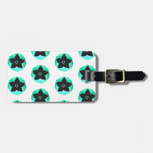 ブルーグリーンハワイアンフラワー ラゲッジタグ (正面横)