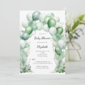 ブルーグリーンバルーンフローラ男の赤ちゃんベビーシャワー 招待状 (スタンド正面)