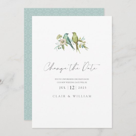 ブルーグリーンバードフローラウォーター結婚カラーズホリデー シーズンカード (正面/裏面)