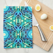 ブルーグリーンパターン（の模様が）あるキッチンタオル キッチンタオル (四つ折り)