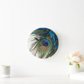 ブルーグリーンパープルエキゾチック孔雀の羽 ラウンド壁時計 (ホーム)