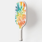 ブルーグリーンパープルオレンジイエローホワイト絞り染めアート ピックルボールラケット (左)