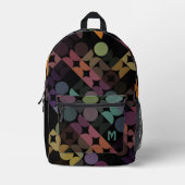 ブルーグリーンパープルブラックミッドセンチュリーサークル プリントバックパック (正面)