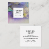 ブルーグリーンパープル&金ゴールドアルコールインクリキッドアート スクエア名刺 (正面/裏面)