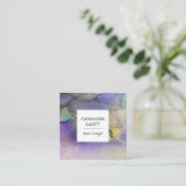 ブルーグリーンパープル&金ゴールドアルコールインクリキッドアート スクエア名刺 (スタンド正面)