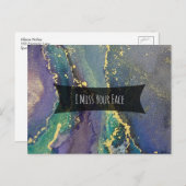 ブルーグリーンパープル&金ゴールド抽象芸術恋しく思Iユーザの顔 ポストカード (正面/裏面)