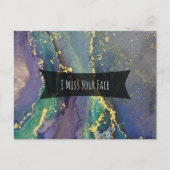 ブルーグリーンパープル&金ゴールド抽象芸術恋しく思Iユーザの顔 ポストカード (正面)