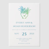 ブルーグリーンパームTrSimpleミニマモダンリスト結婚ズ ベラム紙招待状 (正面)