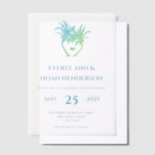 ブルーグリーンパームTrSimpleミニマモダンリスト結婚ズ ベラム紙招待状 (オフセット)