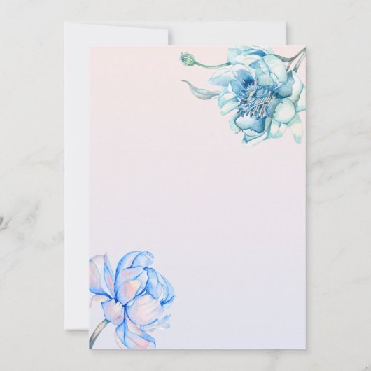 ブルーグリーンピンクフローラモダントレンディー水彩 招待状 (裏面)
