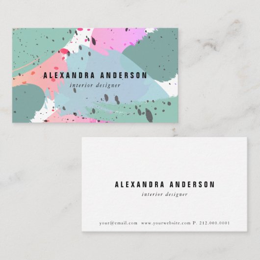 ブルーグリーンピンクブラシストローク 名刺 (正面/裏面)