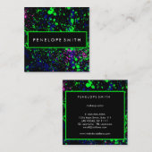 ブルーグリーンピンクブラック絵を描（ばちゃばちゃ）跳ねるメークアップアーティスト スクエア名刺 (正面/裏面)