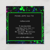 ブルーグリーンピンクブラック絵を描（ばちゃばちゃ）跳ねるメークアップアーティスト スクエア名刺 (裏面)