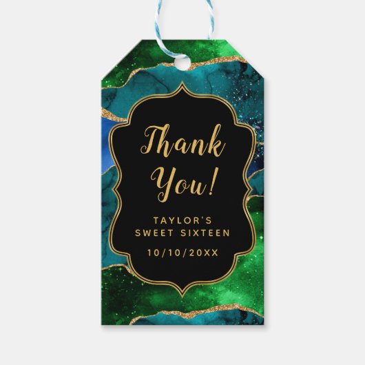 ブルーグリーンピーコックアゲートSweet sixteenありがとう ギフトタグ (正面)