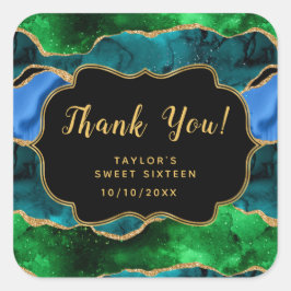 ブルーグリーンピーコックアゲートSweet sixteenありがとう スクエアシール