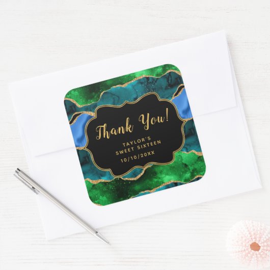 ブルーグリーンピーコックアゲートSweet sixteenありがとう スクエアシール (封筒)