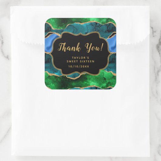 ブルーグリーンピーコックアゲートSweet sixteenありがとう スクエアシール (バッグ)