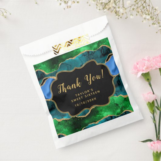 ブルーグリーンピーコックアゲートSweet sixteenありがとう フェイバーバッグ (封をした状態)