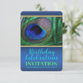 ブルーグリーンピーコックフェザー30th誕生日パーティー 招待状 (スタンド正面)